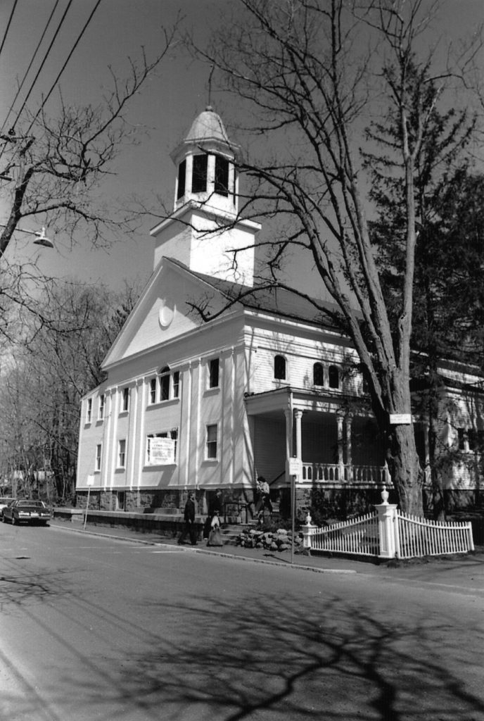 Black and white photograph of the church building in the 1970s